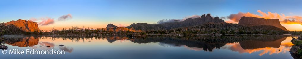 Lake Elysia sunrise with Walled Mt. on left to Mt, Geryon & The Acropolis on right 